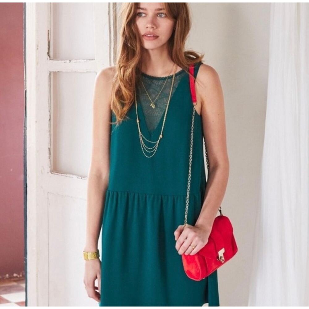 Sézane Rosalie Emerald Green Lace Dress XS